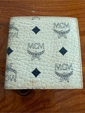 MCM Cream and Black Logo Bi-Fold Wallet